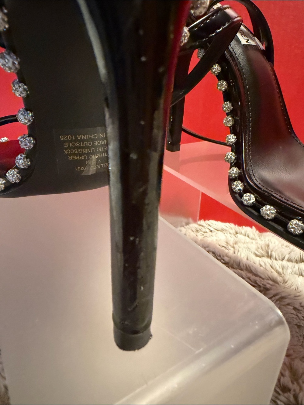 Steve Madden Zelle Black Rhinestone embellished Square Toe High Heel Sandals - Picture 8 of 9
